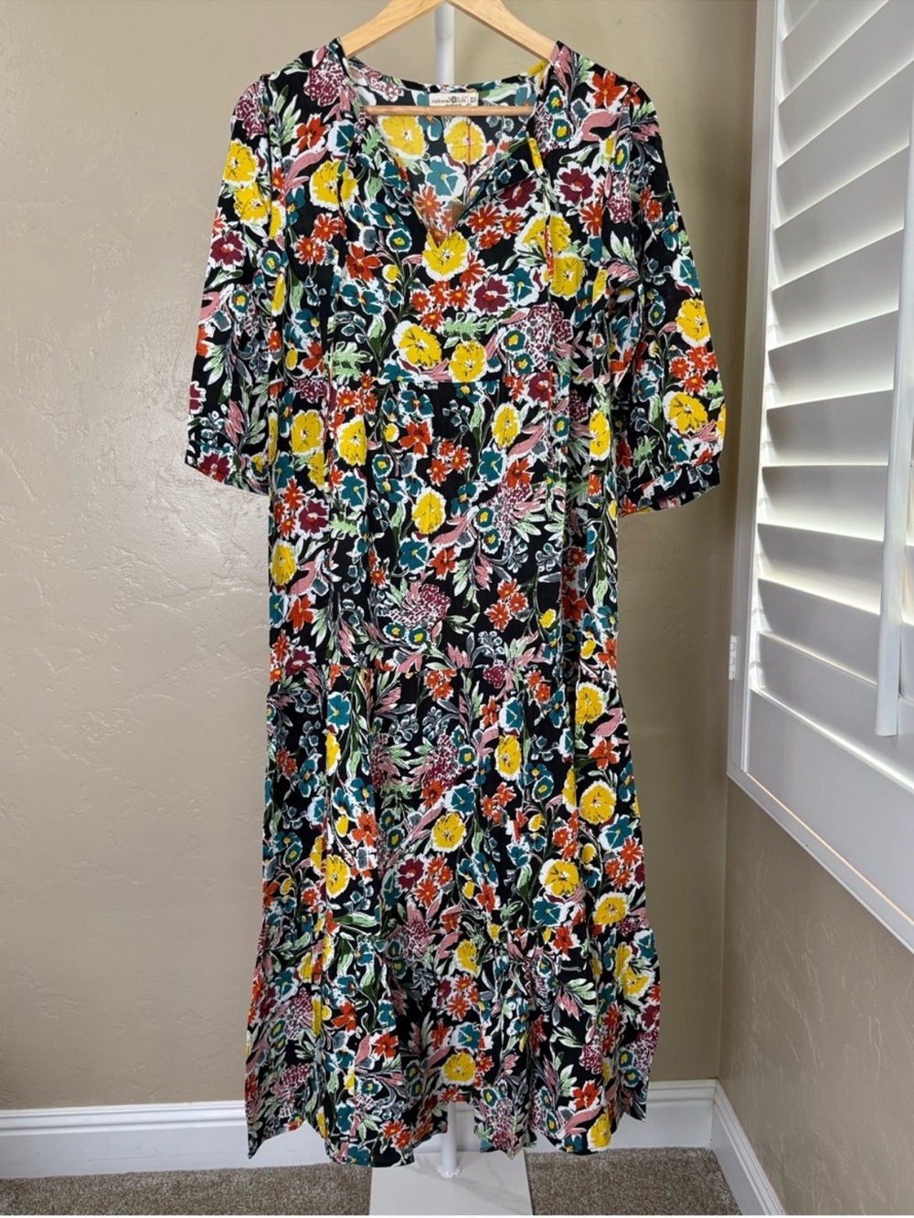 NATURAL LIFE Rayon Maxi Dress Tropical Garden Roses Floral XS NWT - Picture 5 of 11